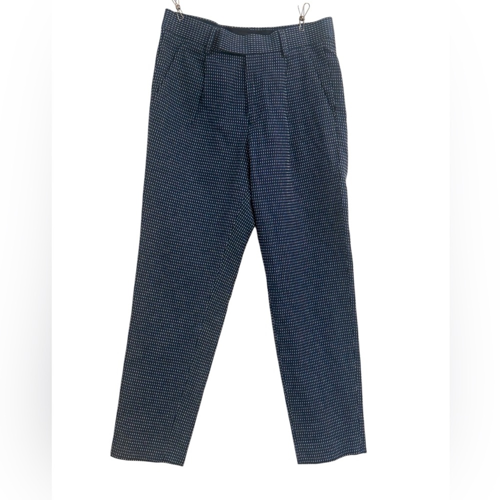 ASOS womens trousers navy micro dash slim‎ work office linen pants 28x30 Spring
